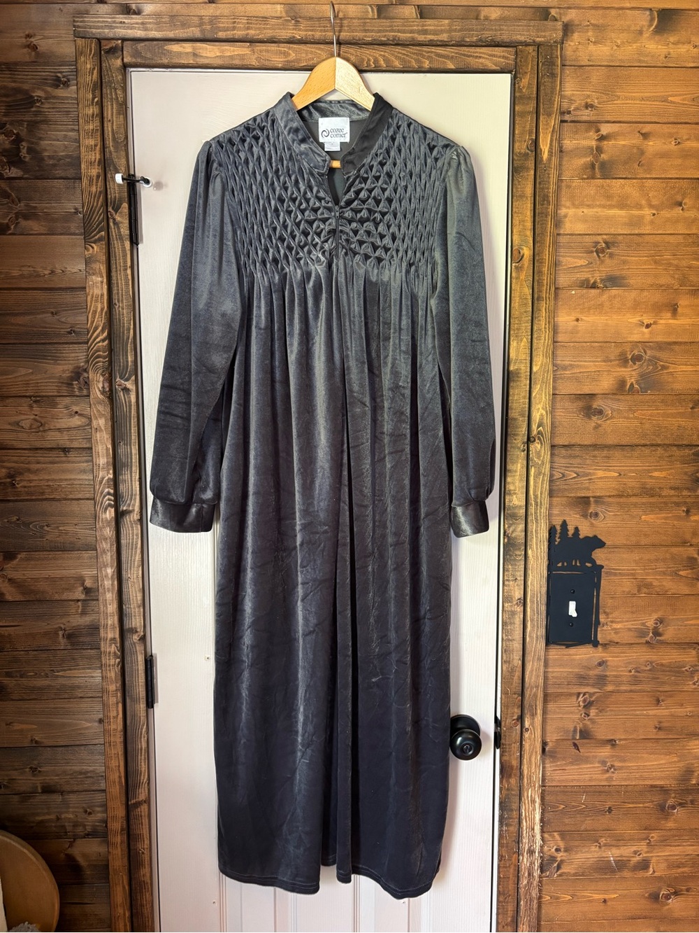 Cozee Corner Women’s Velvet Gray Night Dress, Night Gown, Size M